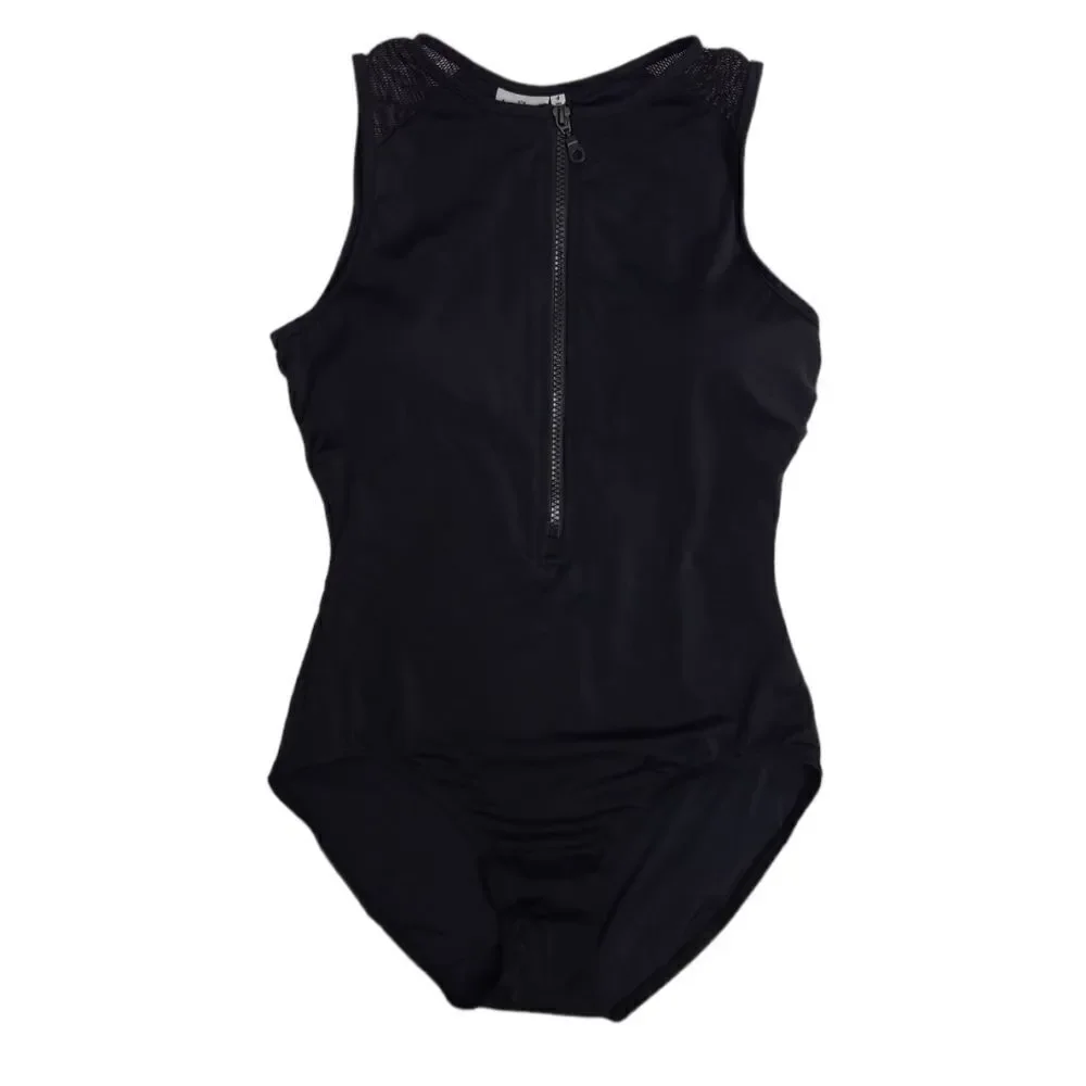 NEW Hermoza‎ black mesh panel Katherine zip front one piece swimsuit 4
